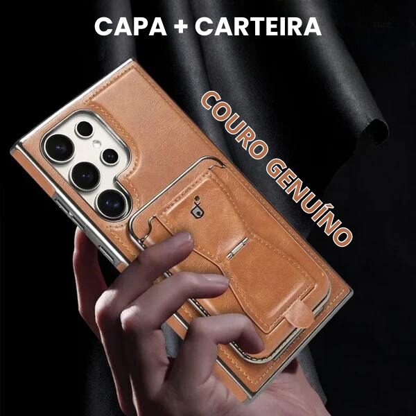 Capa 100% Couro Genuíno + Carteira Magnética de cartões